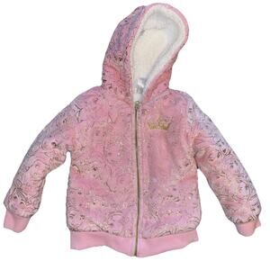 Disney‎ Princess Light Pink Soft Hoodie Jacket Sz 5 Zipper And Princess Faces
